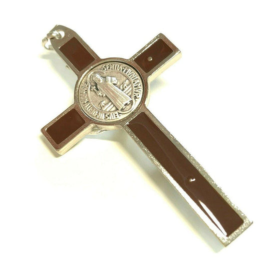3" Brown Silver Tone St. Benedict Crucifix - Exorcism Cross - Blessed By Pope | Catholically