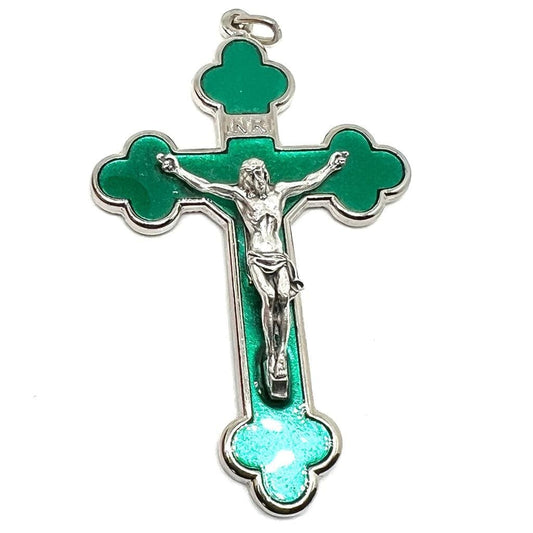 3" Green Budded Pectoral Cross - Crucifix - Blessed By Pope - First Communion | Catholically