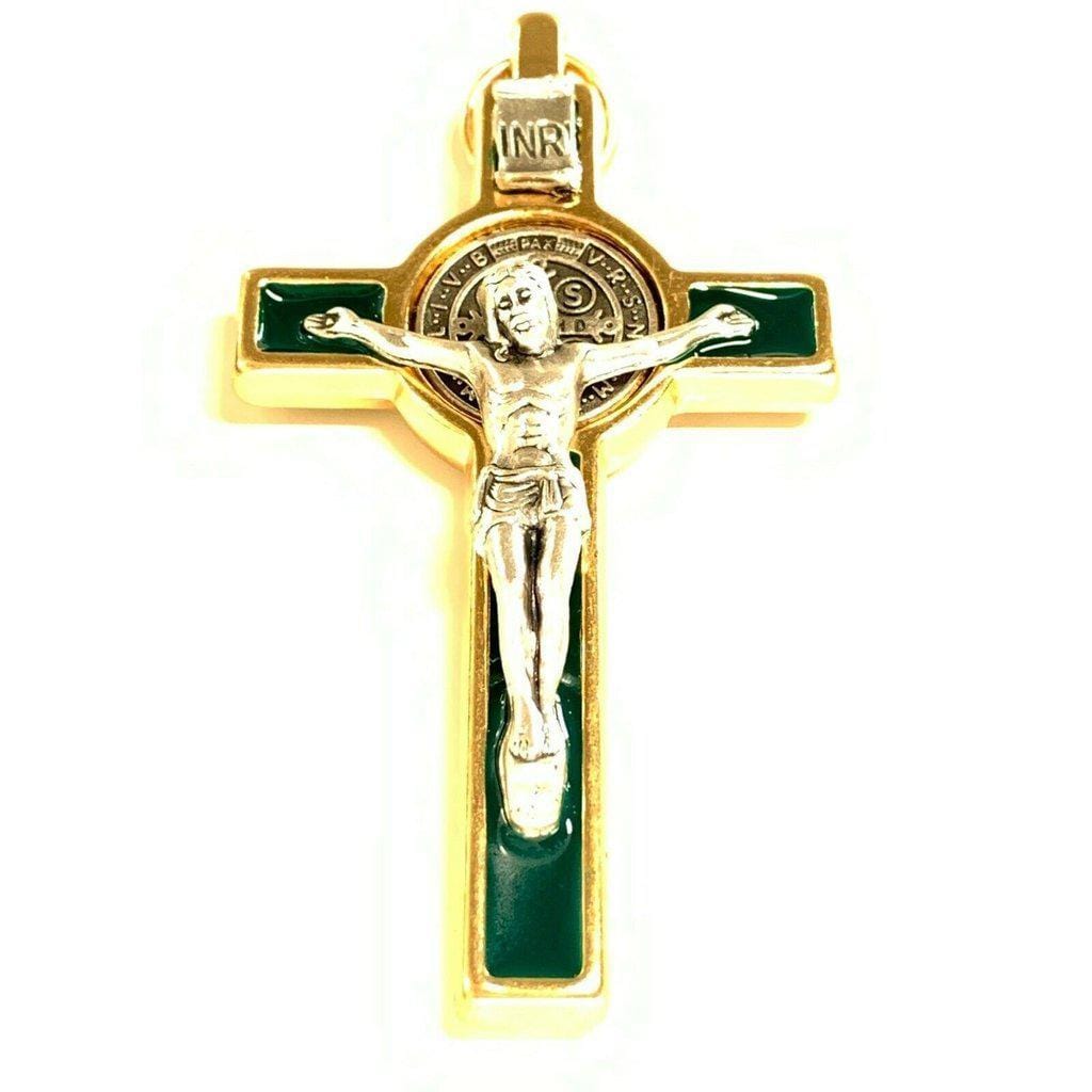 3" Green St. Benedict Crucifix Exorcism - Blessed By Pope | Catholically