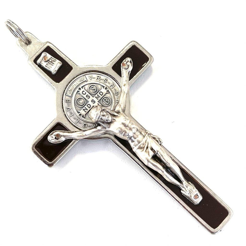 3" HQ Brown Silver Tone St. Benedict Crucifix - Exorcism Cross - Blessed By Pope | Catholically