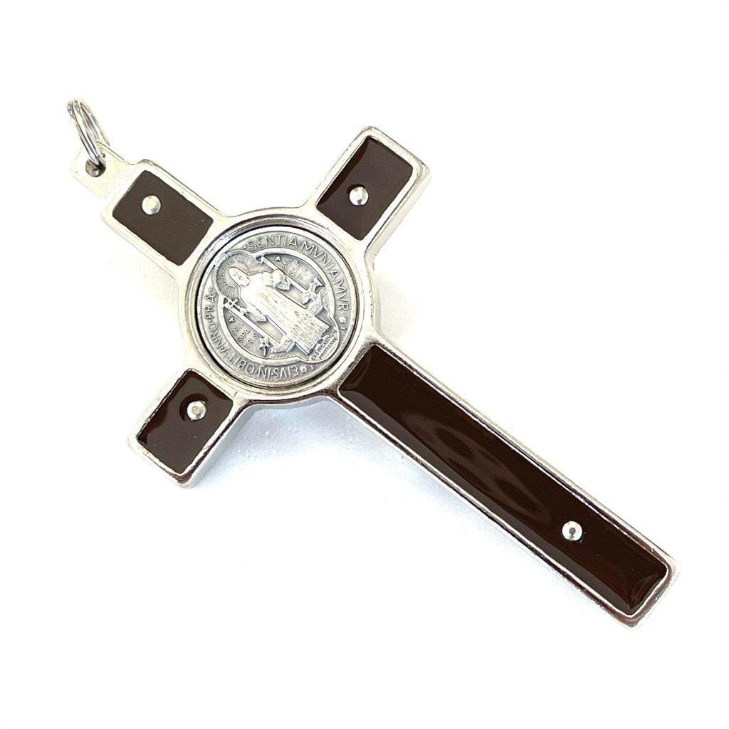 3" HQ Brown Silver Tone St. Benedict Crucifix - Exorcism Cross - Blessed By Pope | Catholically