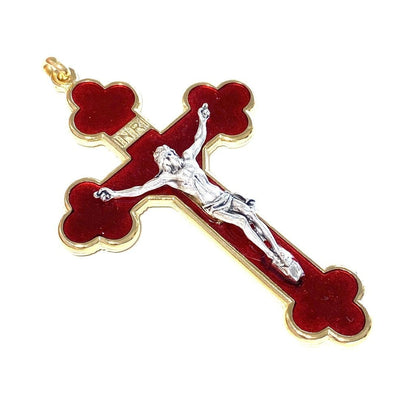 3" Red Budded Pectoral Cross - Crucifix - Blessed By Pope - First Communion | Catholically
