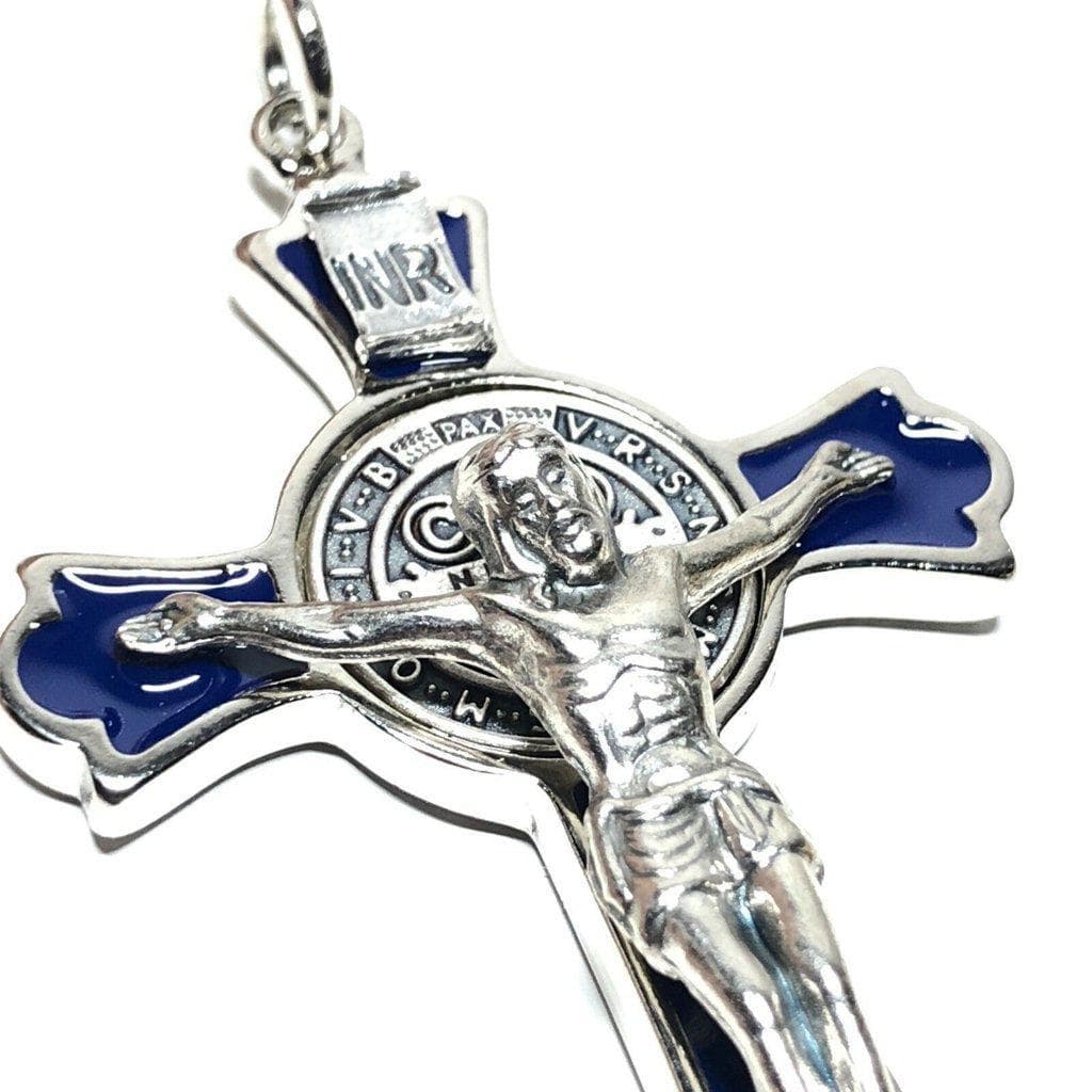 3" Saint St. Benedict Blue Crucifix - Exorcism - Cross - Blessed By Pope | Catholically