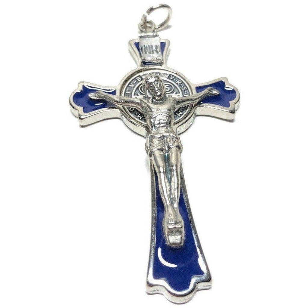 3" Saint St. Benedict Blue Crucifix - Exorcism - Cross - Blessed By Pope | Catholically