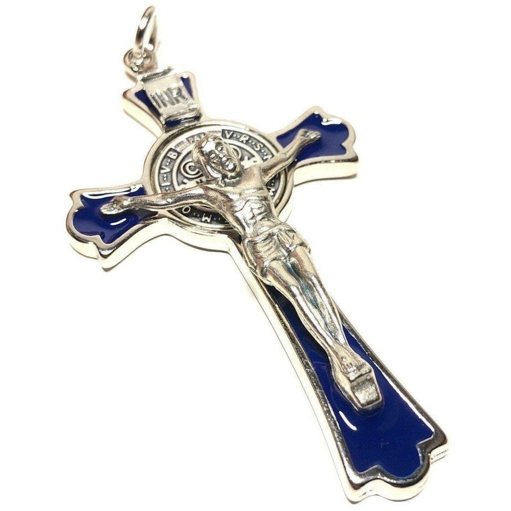 3" Saint St. Benedict Blue Crucifix - Exorcism - Cross - Blessed By Pope | Catholically