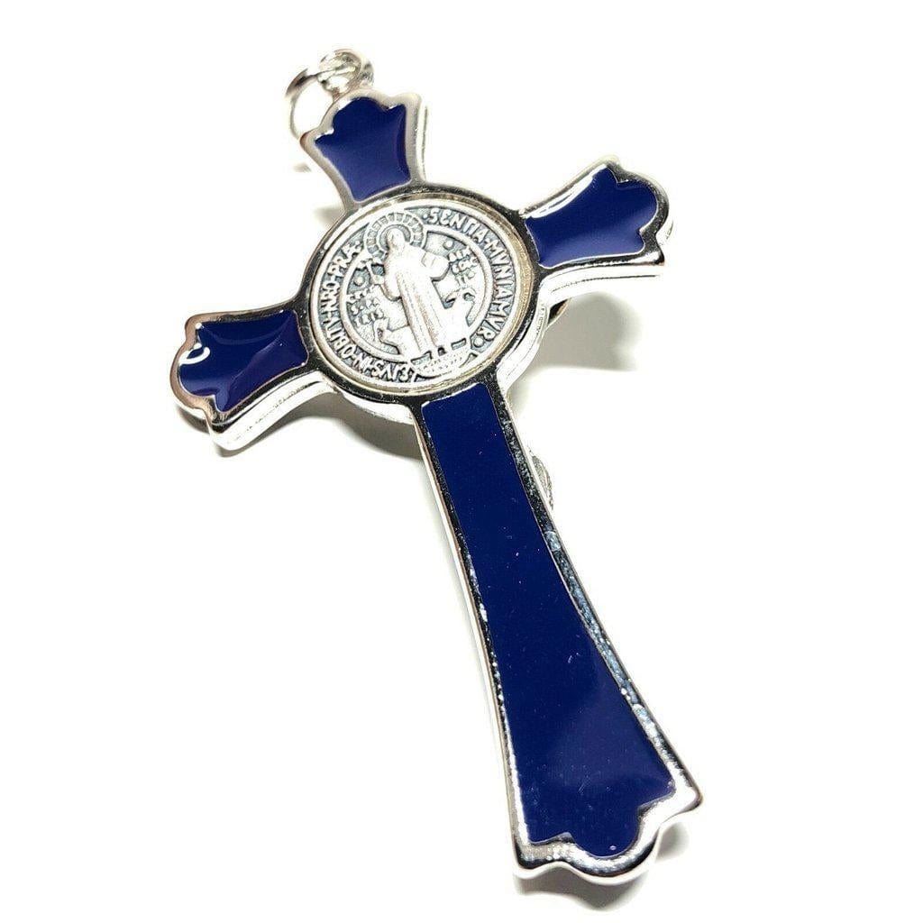 3" Saint St. Benedict Blue Crucifix - Exorcism - Cross - Blessed By Pope | Catholically