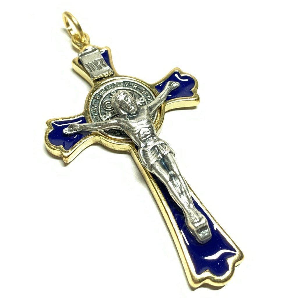 3" Saint St. Benedict Blue Crucifix - Exorcism - Cross - Blessed By Pope | Catholically