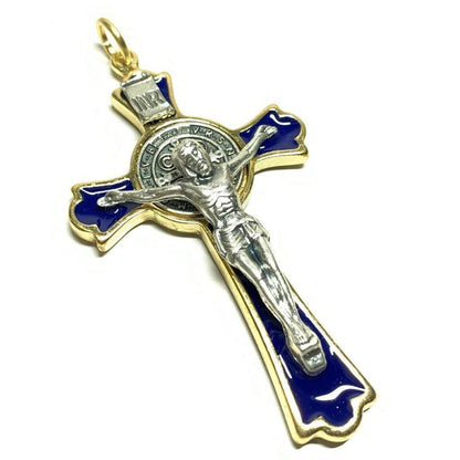 3" Saint St. Benedict Blue Crucifix - Exorcism - Cross - Blessed By Pope | Catholically