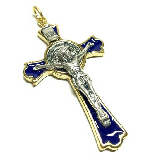 3" Saint St. Benedict Blue Crucifix - Exorcism - Cross - Blessed By Pope | Catholically