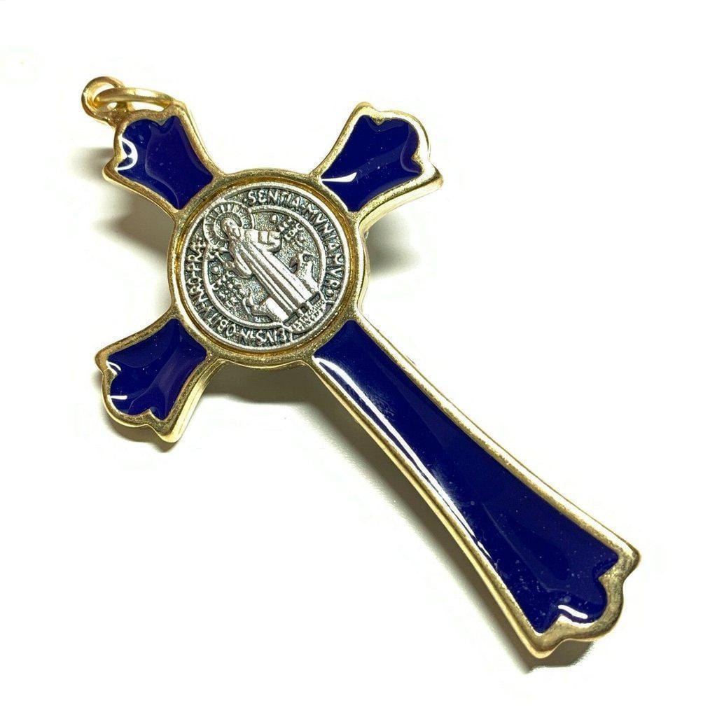 3" Saint St. Benedict Blue Crucifix - Exorcism - Cross - Blessed By Pope | Catholically