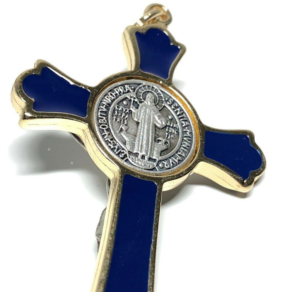 3" Saint St. Benedict Blue Crucifix - Exorcism - Cross - Blessed By Pope | Catholically