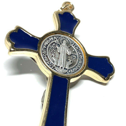 3" Saint St. Benedict Blue Crucifix - Exorcism - Cross - Blessed By Pope | Catholically