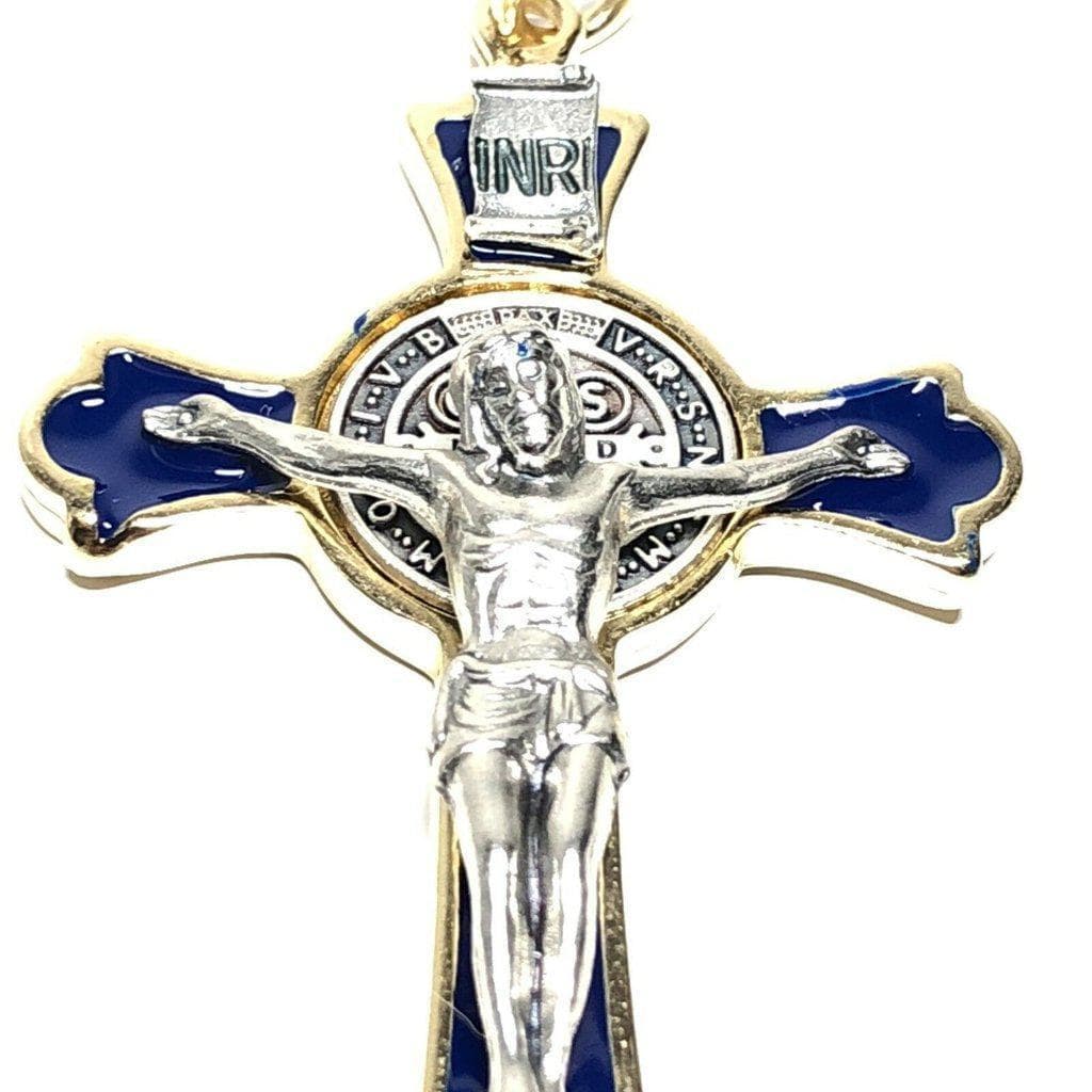 3" Saint St. Benedict Blue Crucifix - Exorcism - Cross - Blessed By Pope | Catholically