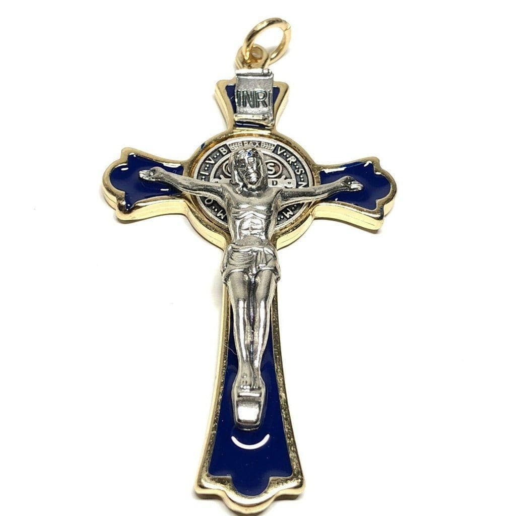 3" Saint St. Benedict Blue Crucifix - Exorcism - Cross - Blessed By Pope | Catholically