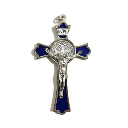 3" Saint St. Benedict Blue Crucifix - Exorcism - Cross - Blessed By Pope | Catholically
