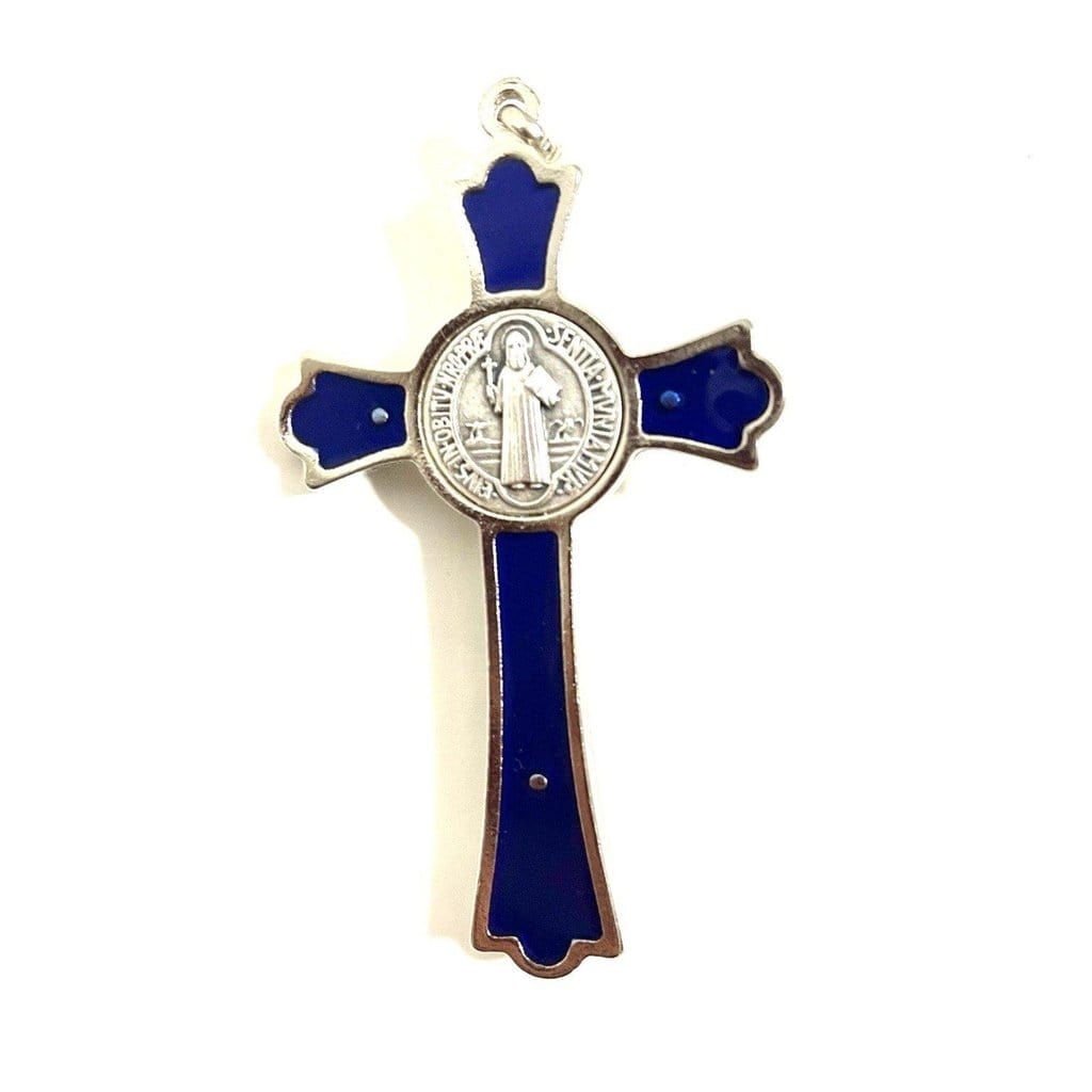 3" Saint St. Benedict Blue Crucifix - Exorcism - Cross - Blessed By Pope | Catholically