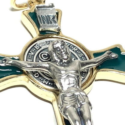 3" Saint St. Benedict Green Crucifix - Exorcism - Cross - Blessed By Pope | Catholically