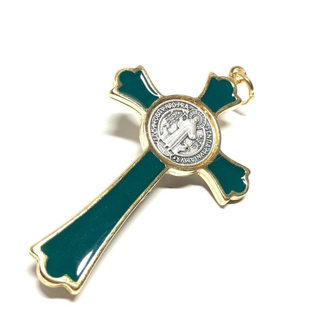 3" Saint St. Benedict Green Crucifix - Exorcism - Cross - Blessed By Pope | Catholically