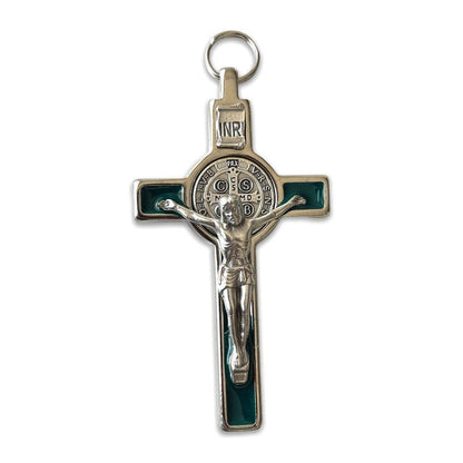3" Saint St. Benedict Green Crucifix - Exorcism - Cross - Blessed By Pope | Catholically
