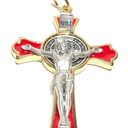 3" Saint St. Benedict Red Crucifix - Exorcism - Cross - Blessed By Pope | Catholically