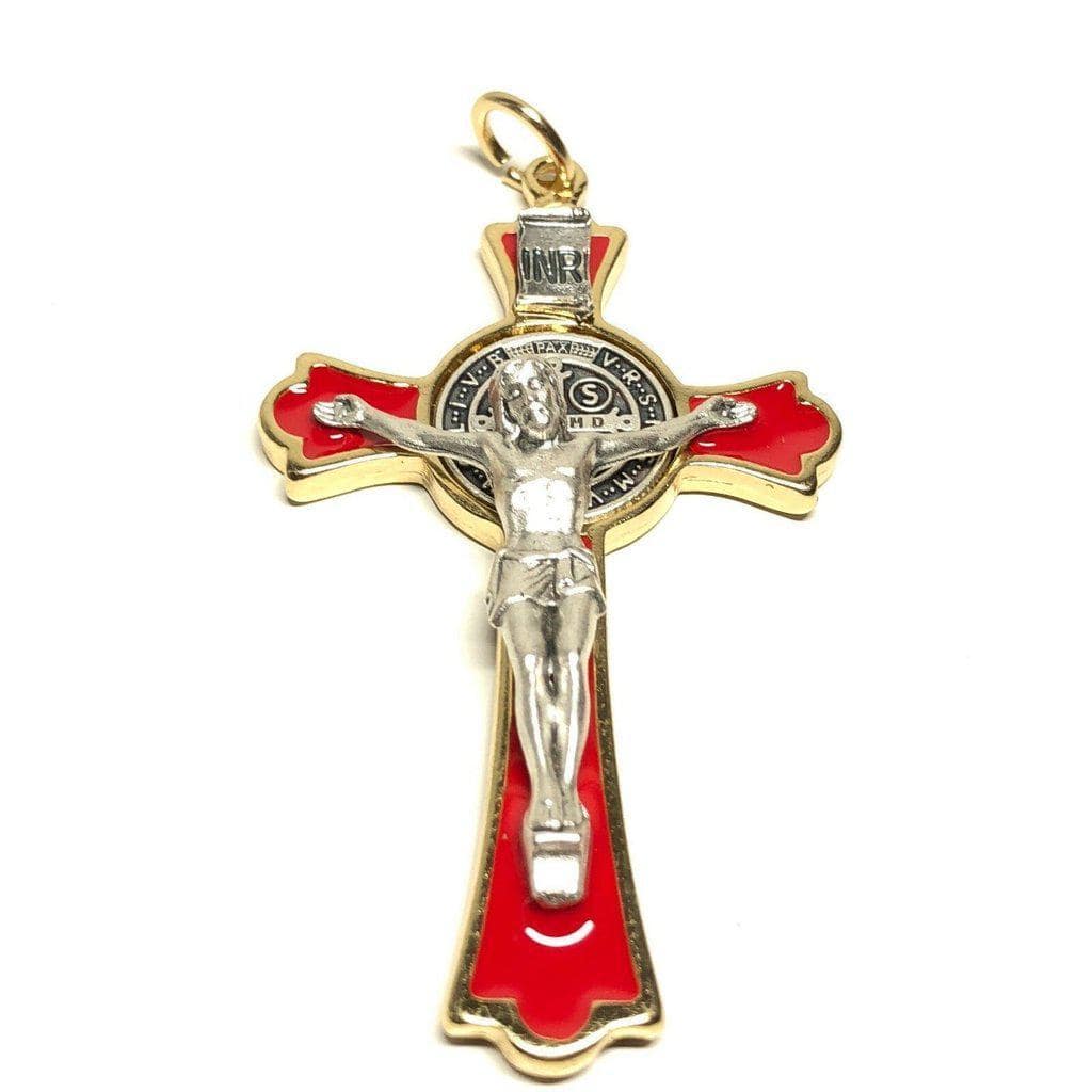 3" Saint St. Benedict Red Crucifix - Exorcism - Cross - Blessed By Pope | Catholically