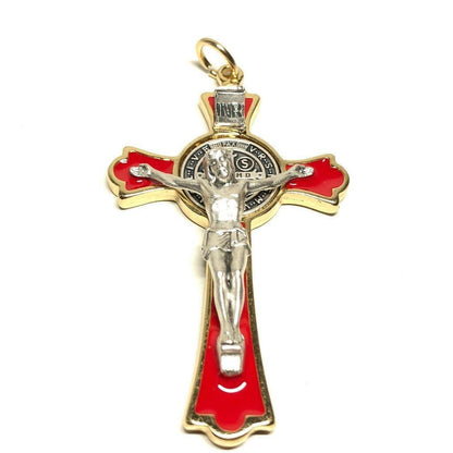 3" Saint St. Benedict Red Crucifix - Exorcism - Cross - Blessed By Pope | Catholically