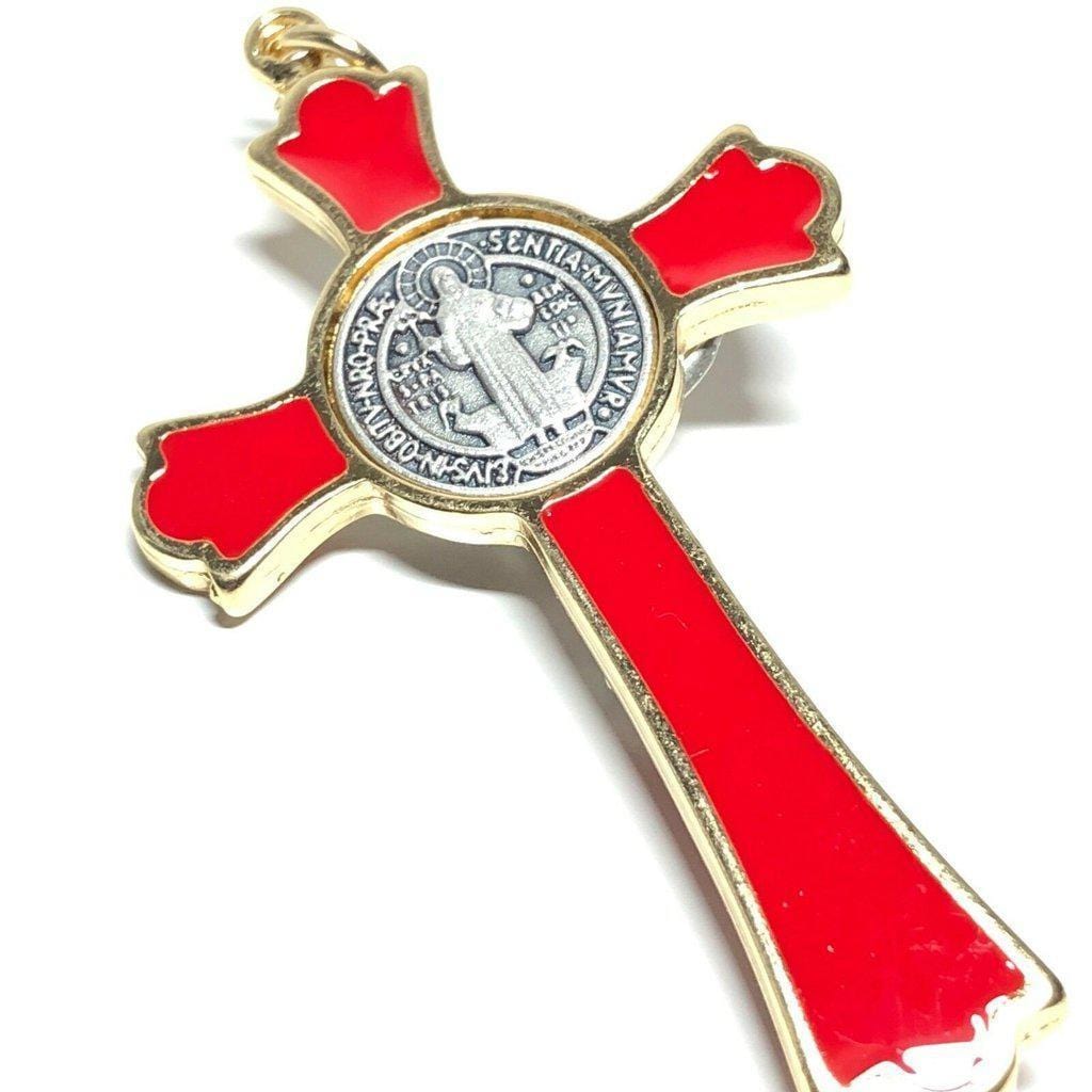 3" Saint St. Benedict Red Crucifix - Exorcism - Cross - Blessed By Pope | Catholically