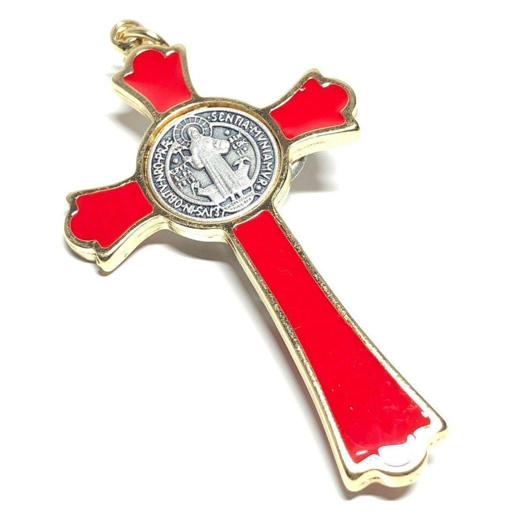 3" Saint St. Benedict Red Crucifix - Exorcism - Cross - Blessed By Pope | Catholically