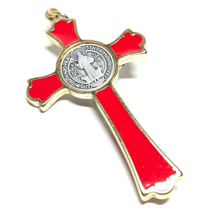 3" Saint St. Benedict Red Crucifix - Exorcism - Cross - Blessed By Pope | Catholically