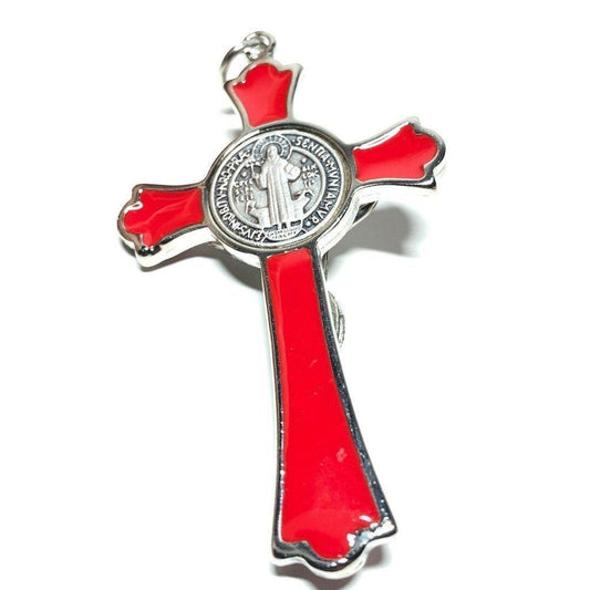 3" Saint St. Benedict Red Crucifix - Exorcism - Cross - Blessed By Pope | Catholically