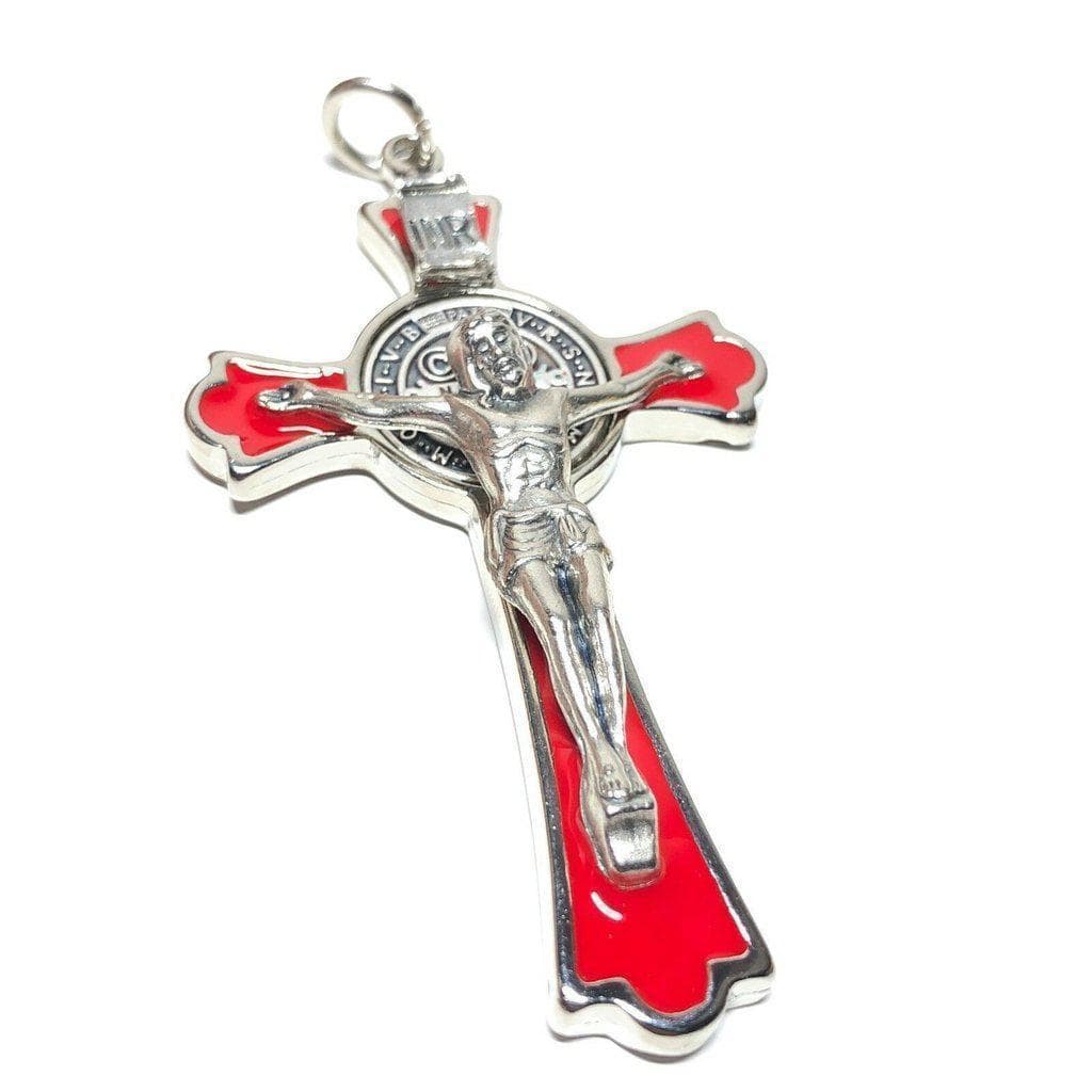 3" Saint St. Benedict Red Crucifix - Exorcism - Cross - Blessed By Pope | Catholically