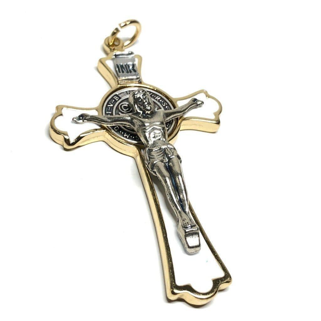 3" Saint St. Benedict White Crucifix - Exorcism - Cross - Blessed By Pope | Catholically