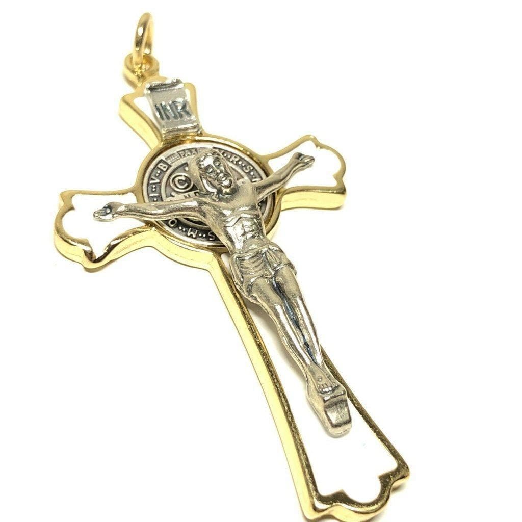 3" Saint St. Benedict White Crucifix - Exorcism - Cross - Blessed By Pope | Catholically