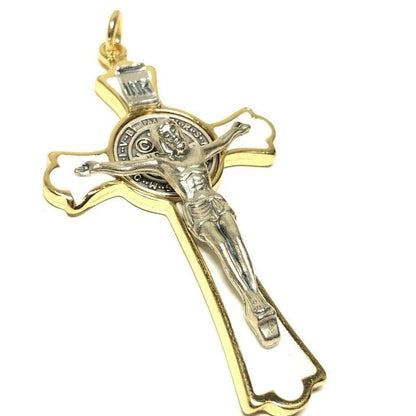 3" Saint St. Benedict White Crucifix - Exorcism - Cross - Blessed By Pope | Catholically