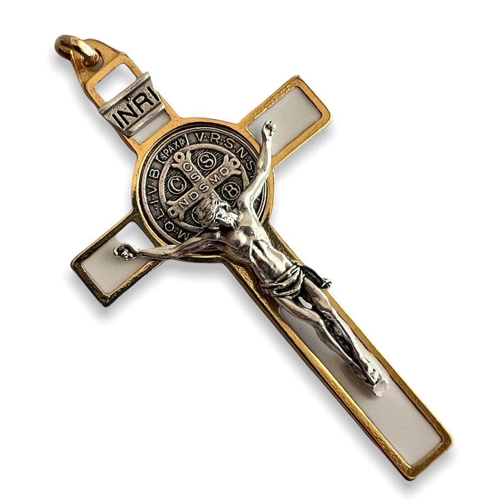 3" Saint St. Benedict White Crucifix - Exorcism - Cross - Blessed By Pope | Catholically