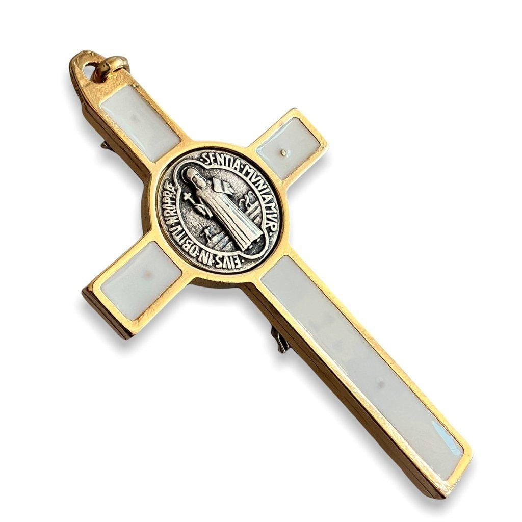 3" Saint St. Benedict White Crucifix - Exorcism - Cross - Blessed By Pope | Catholically