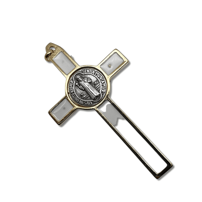 3" Saint St. Benedict White Crucifix - Exorcism - Cross - Blessed By Pope | Catholically