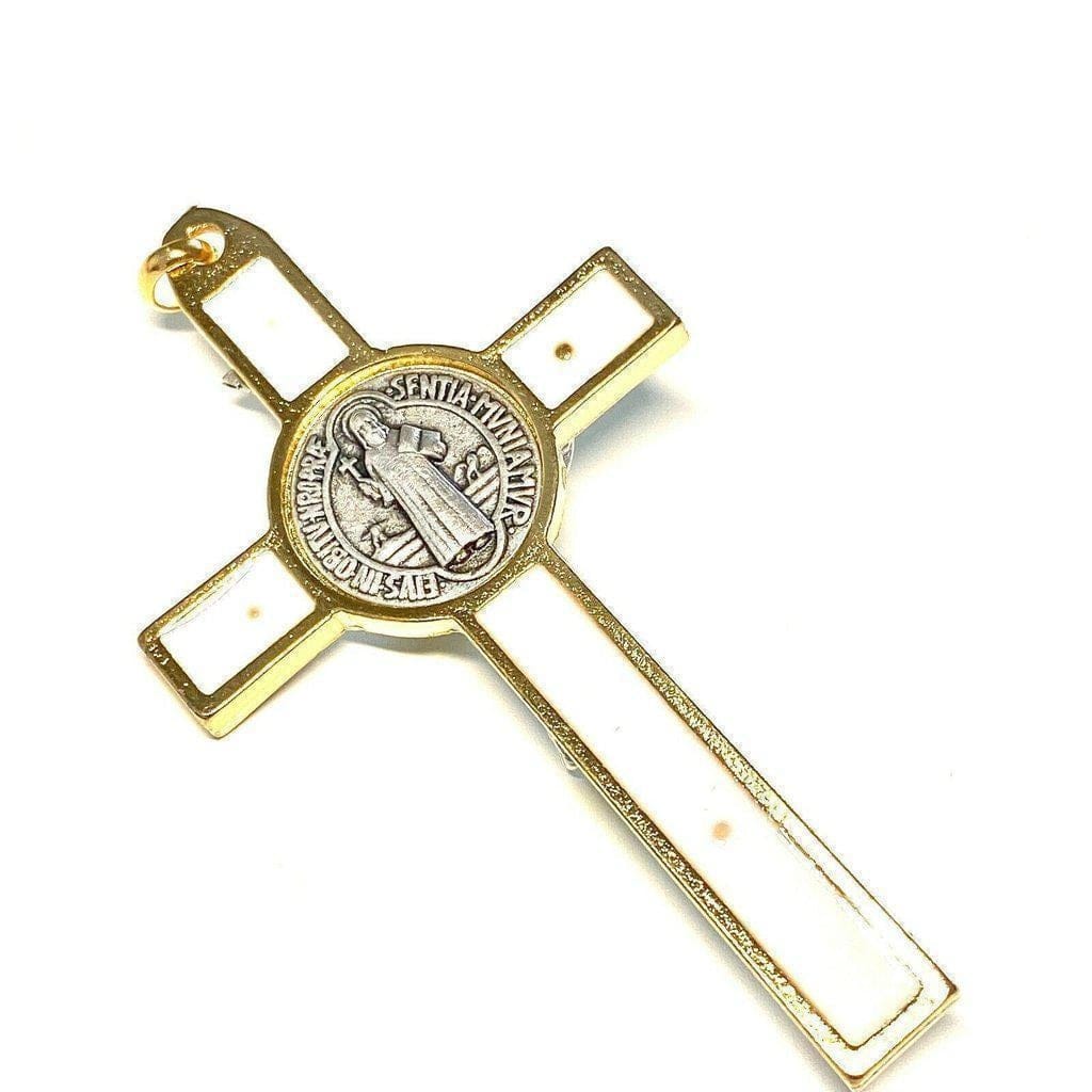 3" Saint St. Benedict White Crucifix - Exorcism - Cross - Blessed By Pope | Catholically
