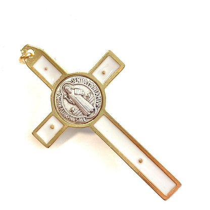 3" Saint St. Benedict White Crucifix - Exorcism - Cross - Blessed By Pope | Catholically