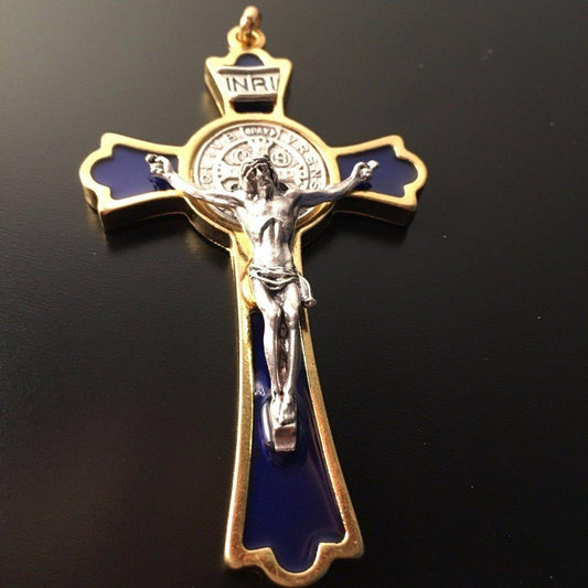3" St. Benedict Blue Crucifix - Exorcism - Cross - Blessed By Pope | Catholically