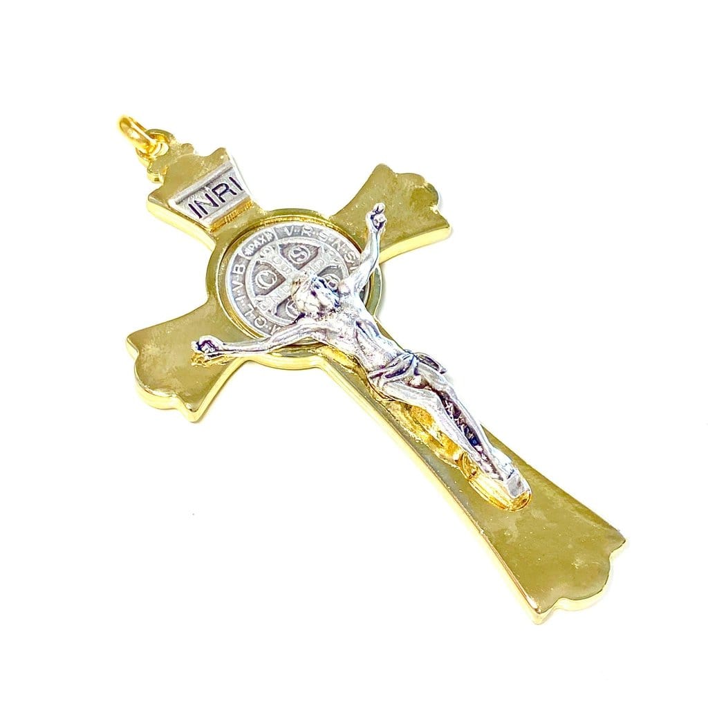 3" St. Benedict Golden Crucifix - Exorcism - Cross - Blessed by Pope | Catholically