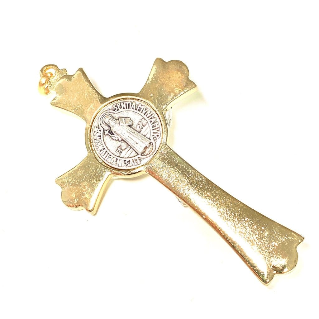 3" St. Benedict Golden Crucifix - Exorcism - Cross - Blessed by Pope | Catholically