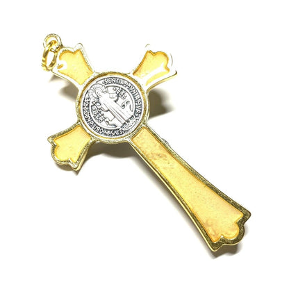 3" St. Benedict White-Golden Crucifix - Exorcism - Cross - Blessed By Pope | Catholically