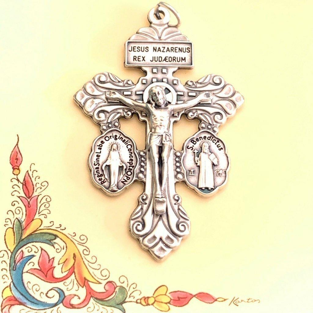 3-Way Pardon Indulgence Crucifix w/ St. Benedict & Miraculous Medals - 2" 1/8 | Catholically