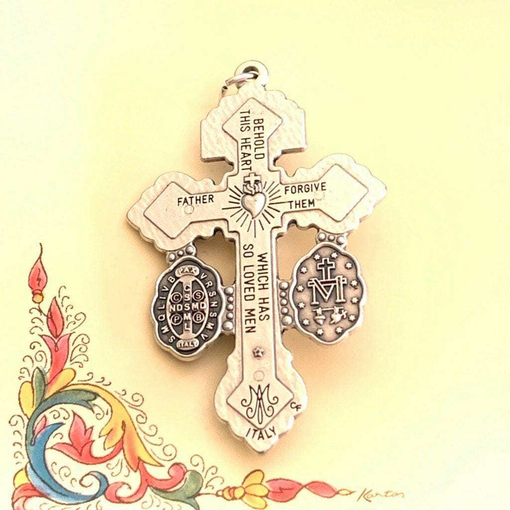3-Way Pardon Indulgence Crucifix w/ St. Benedict & Miraculous Medals - 2" 1/8 | Catholically