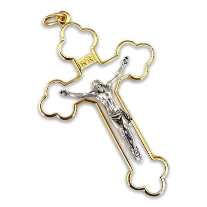 3" White Budded Pectoral Cross - Crucifix - Blessed By Pope - First Communion | Catholically