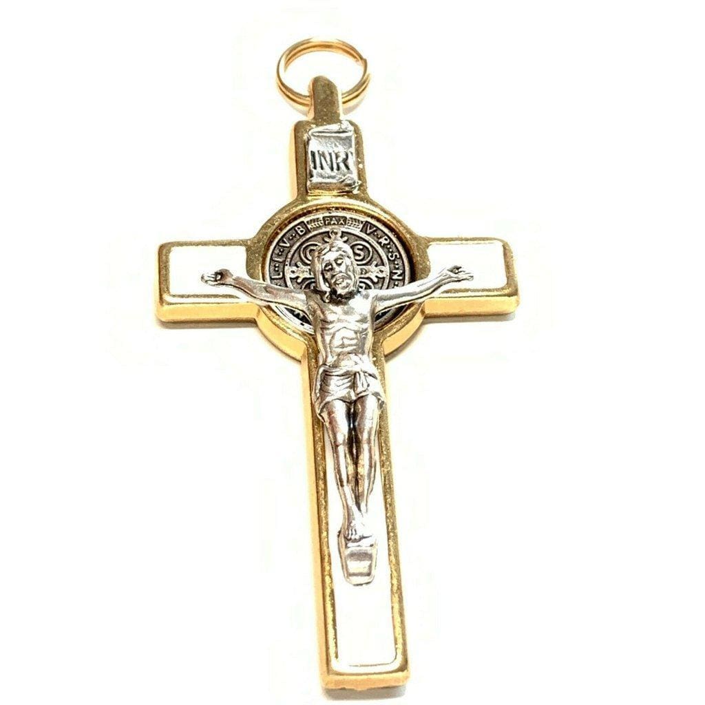 3" White St. Benedict Crucifix - Exorcism - Cross - Blessed By Pope - Benito | Catholically