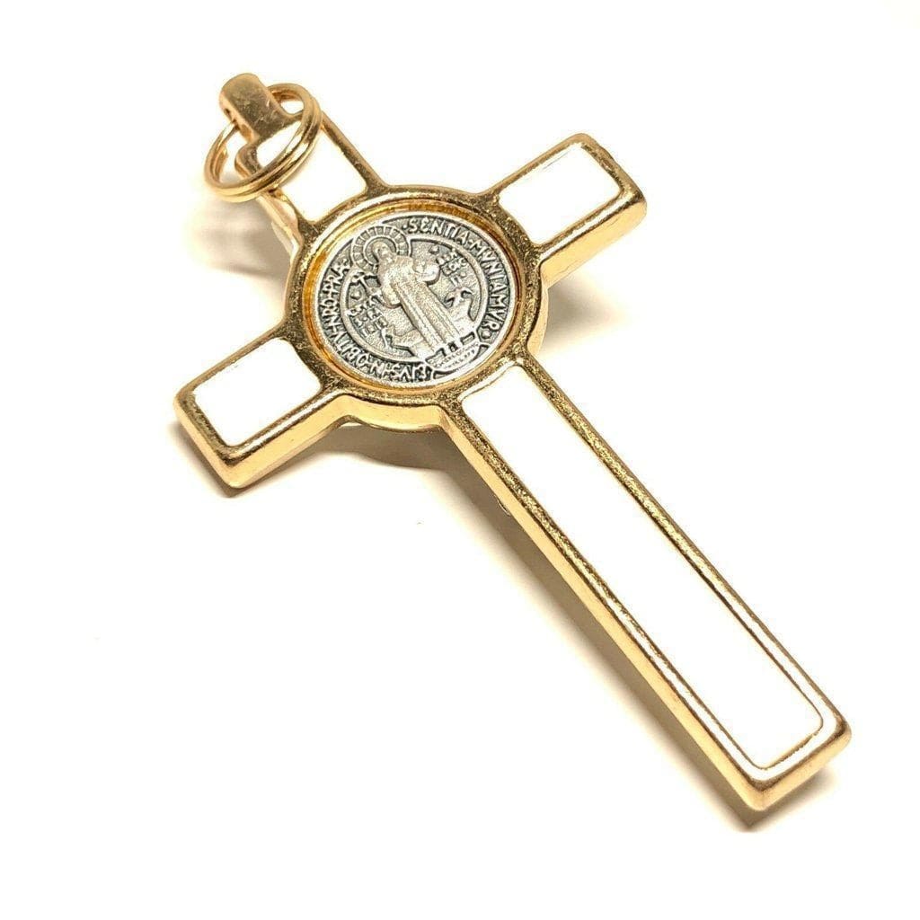 3" White St. Benedict Crucifix - Exorcism - Cross - Blessed By Pope - Benito | Catholically