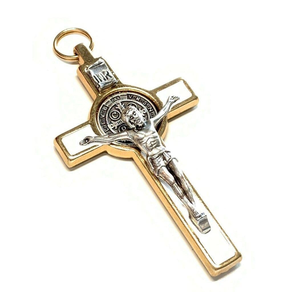 3" White St. Benedict Crucifix - Exorcism - Cross - Blessed By Pope - Benito | Catholically