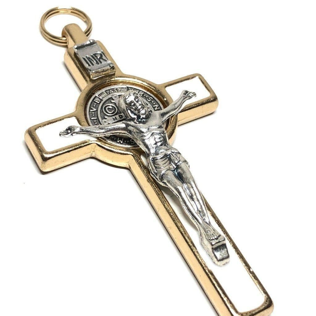 3" White St. Benedict Crucifix - Exorcism - Cross - Blessed By Pope - Benito | Catholically